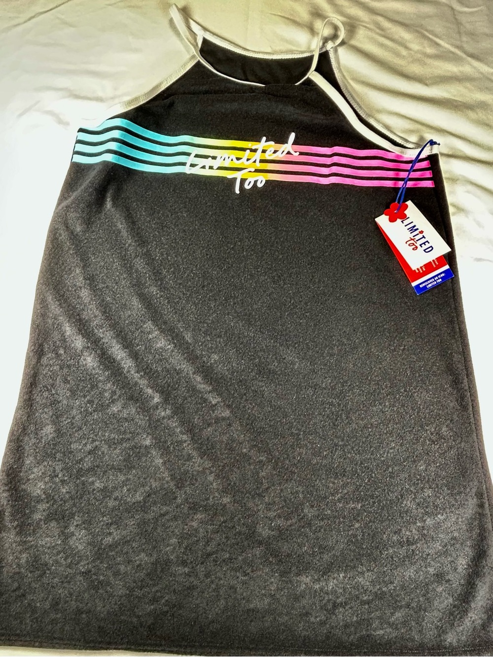 Limited Too Black Tank Top with Teal, Yellow & Pink Stripes